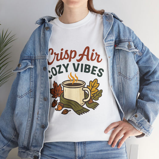 Fall Graphic Tee | Crisp Air Cozy Vibes Unisex Cotton Shirt, Autumn Apparel