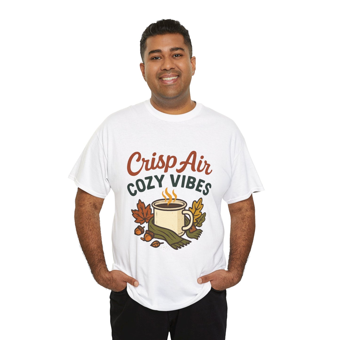 Fall Graphic Tee | Crisp Air Cozy Vibes Unisex Cotton Shirt, Autumn Apparel