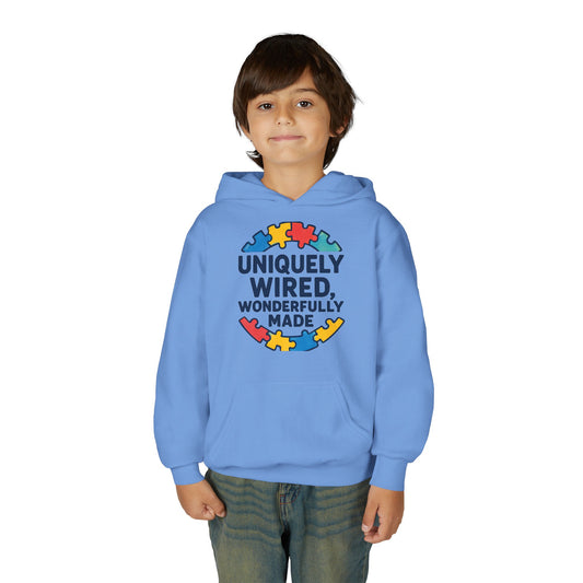 Soft Youth Hoodie – Inspirational “Uniquely Wired, Wonderfully Made” Pullover | Cozy Streetwear for Kids