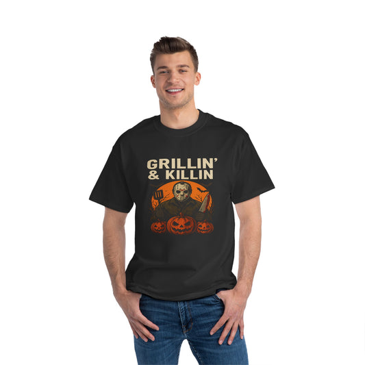 Halloween Grillin' & Killin' T-Shirt, Funny BBQ Shirt, Spooky Cookout Tee, Fall Celebration Apparel, Horror Fan Gift