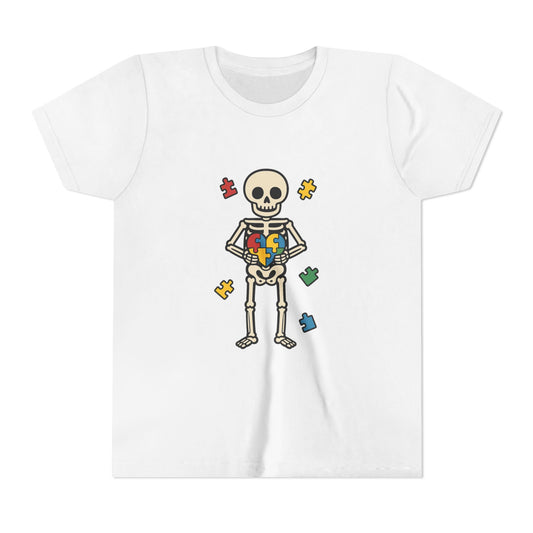 Spooky Skeleton Puzzle Heart Kids Tee – Fun Halloween Youth Shirt