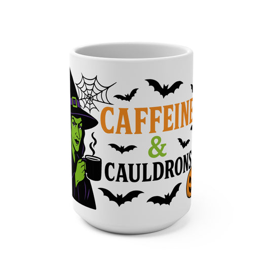Caffeine & Cauldrons Halloween Mug | Sassy Witch Coffee Cup, Spooky Season Drinkware