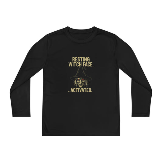 Resting Witch Face Activated Youth Long Sleeve Tee, Halloween Costume Shirt, Kid's Spooky Apparel, Witchy Tee, Fall Basics