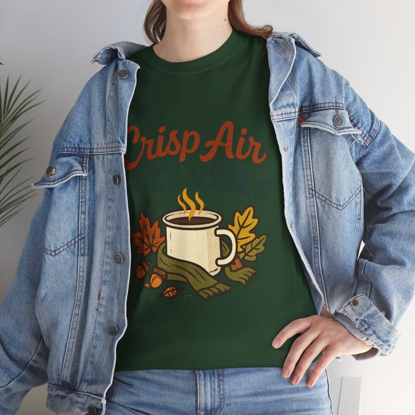 Fall Graphic Tee | Crisp Air Cozy Vibes Unisex Cotton Shirt, Autumn Apparel