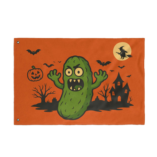 Trick or Treat Yourself Flag – Spooky Pickle & Pumpkin Yard Decor, Double-Sided Halloween Fun!