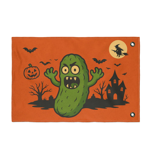 Trick or Treat Yourself Flag – Spooky Pickle & Pumpkin Yard Decor, Double-Sided Halloween Fun!